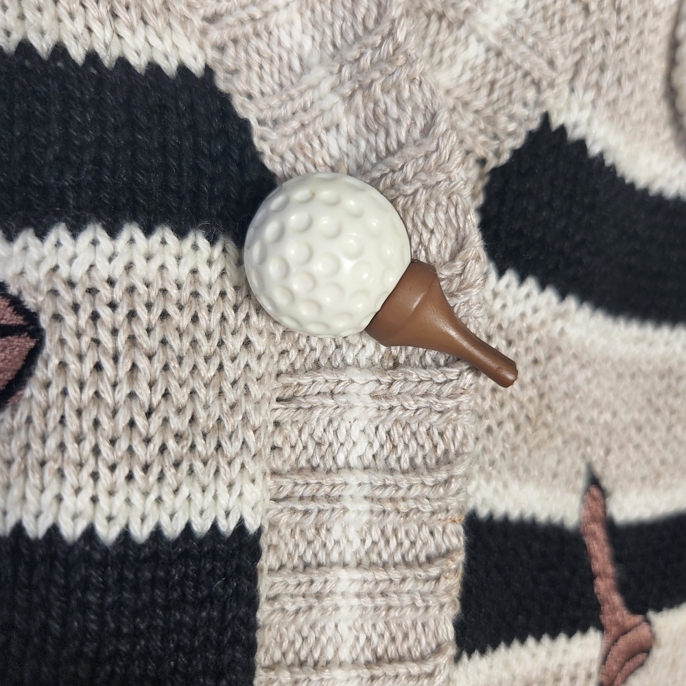 PBJ Sport Vintage 3D Buttons Golf Sweater  Cardigan Embroidered Golf Balls Tees - Picture 2 of 11